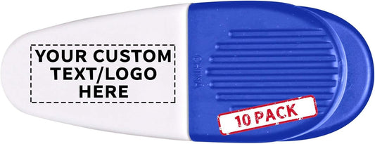 10 Magnetic Memo Holders Set - Customizable Text, Logo - Large Clip, Plastic - White Blue