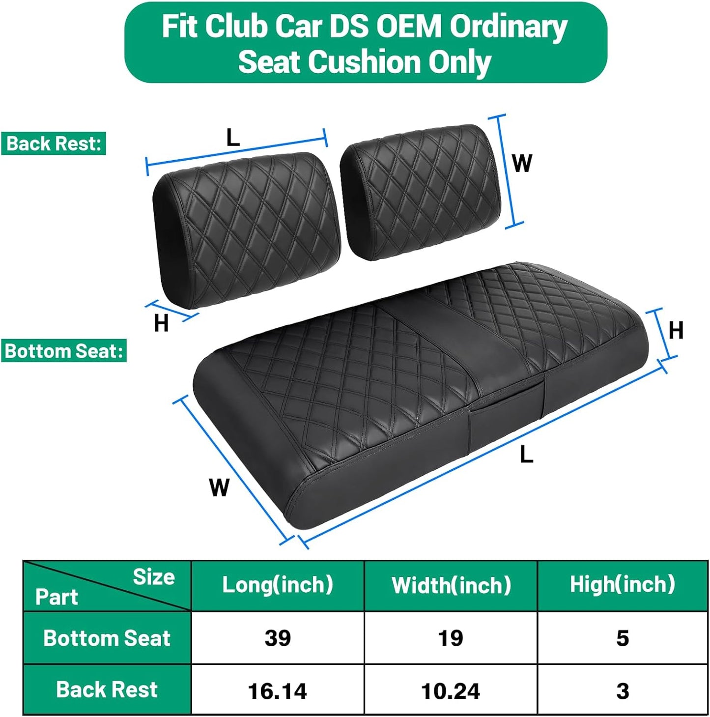 iLSKW Golf Cart Seat Cover for Club Cart DS Pre 2000, Premium Marine Vinyl, Diamond Stripe Black Stitching Anti-Chipping/Anti-Fading/No Stapler