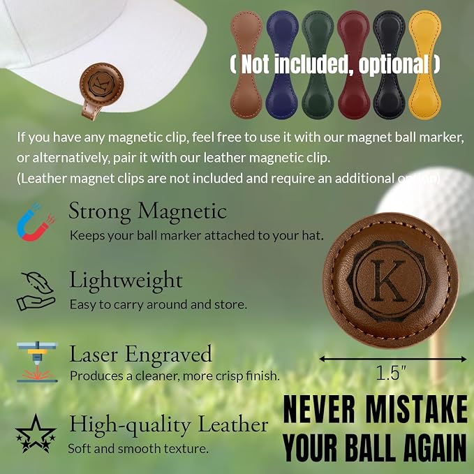 ubjva Custom Leather Golf Ball Marker Personalized Magnetic Golf Accessories - Image 3