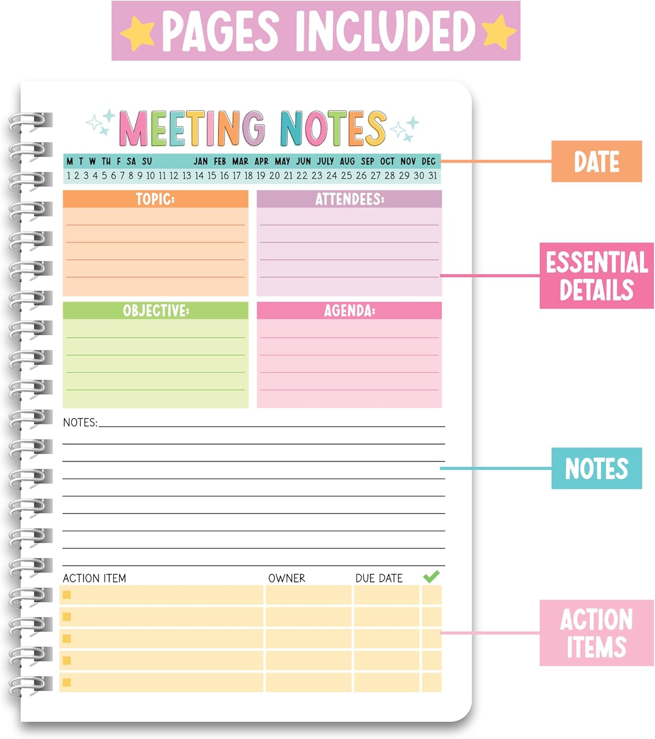 Hadley Designs Meeting Notebook For Work Organization - Meeting Business Planner, Business Notebooks Organizer, Office Notebooks For Note Taking, Chalkboard Work Planner Organizer Notebook