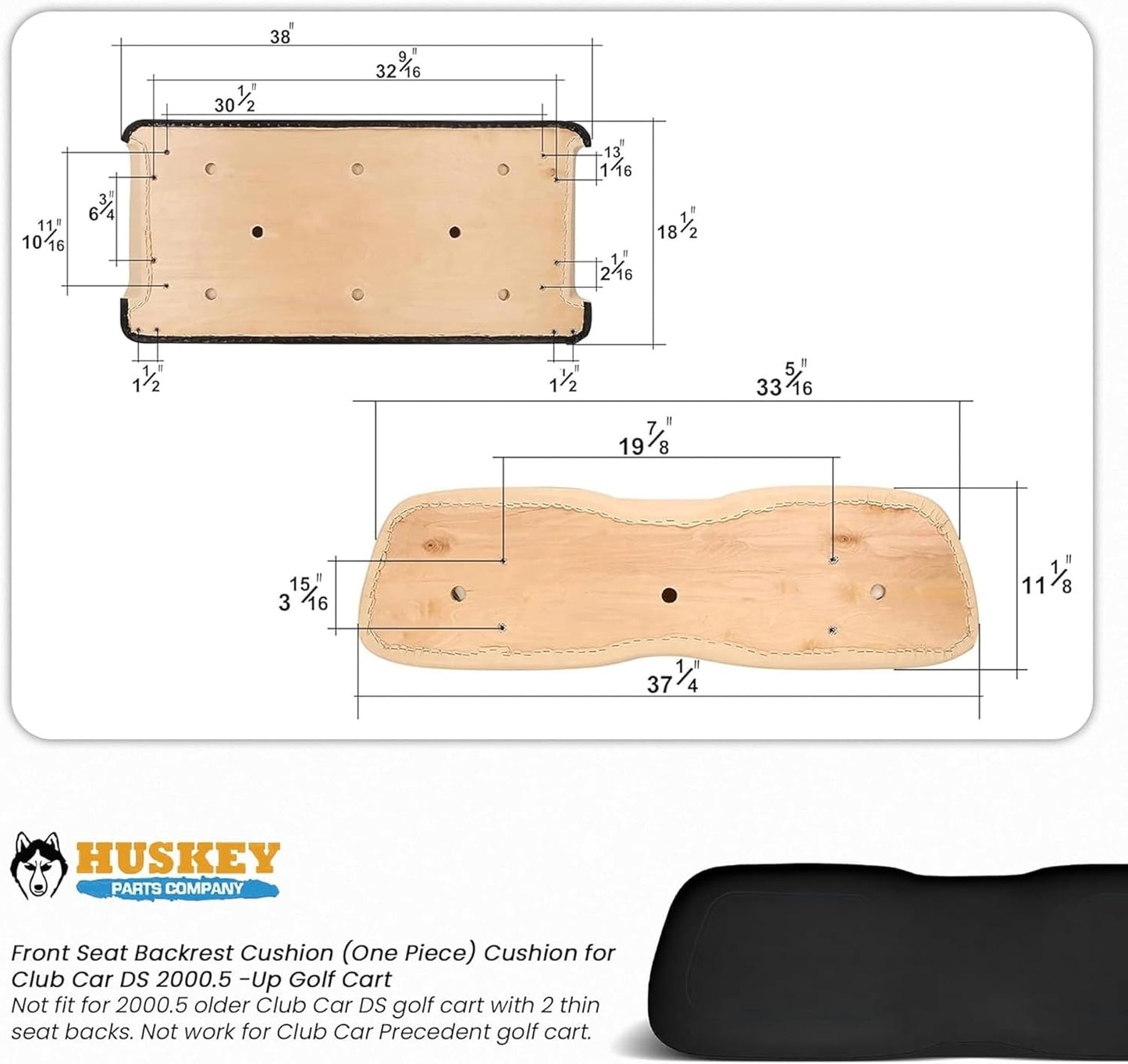 Huskey Parts Company Golf Cart Seat Cushion for Front Seat Lean Back, Black Color for DS 2005 and up, Golf Cart Front Seat Replacement with Mounting Hardware