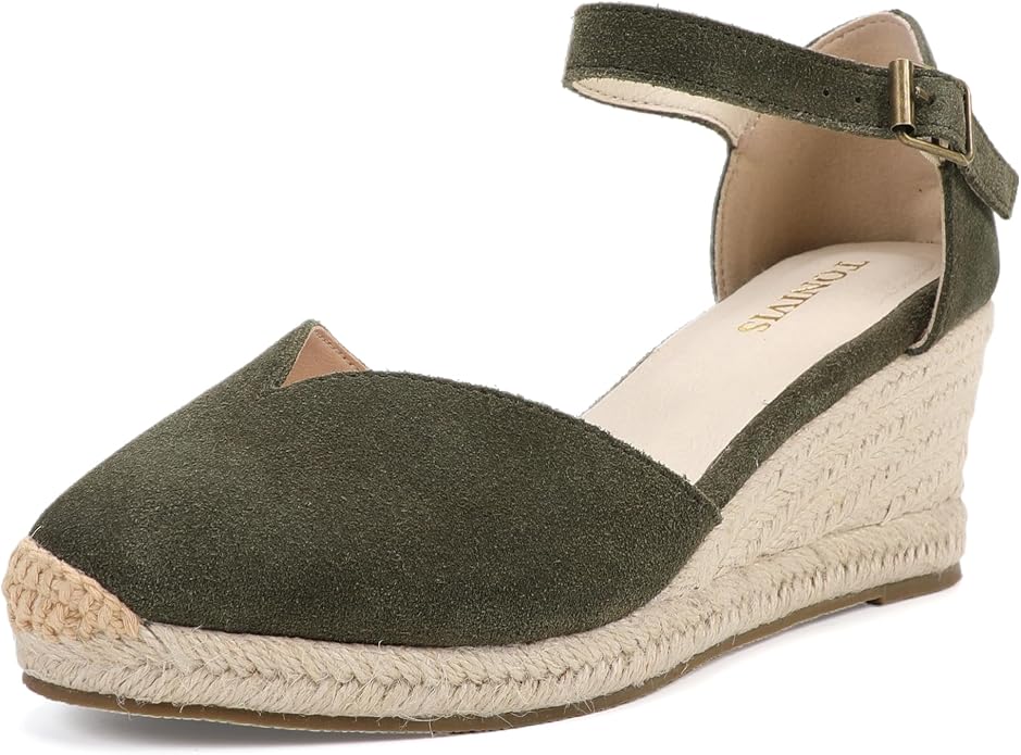 Platform Wedges Sandals for Women, Ankle-Strap, Cap Toe, Summer Espadrilles by TONIVIS