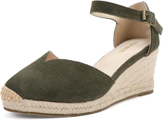 Platform Wedges Sandals for Women, Ankle-Strap, Cap Toe, Summer Espadrilles by TONIVIS