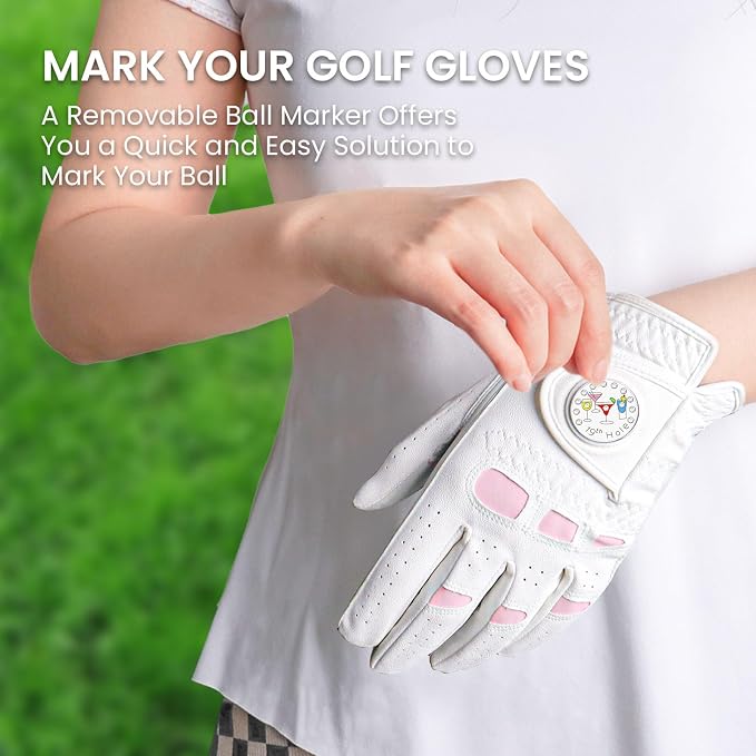 Golf Gloves Women Leather with Ball Marker 3 Pack, Left Hand Right Stylish Pink - Image 3