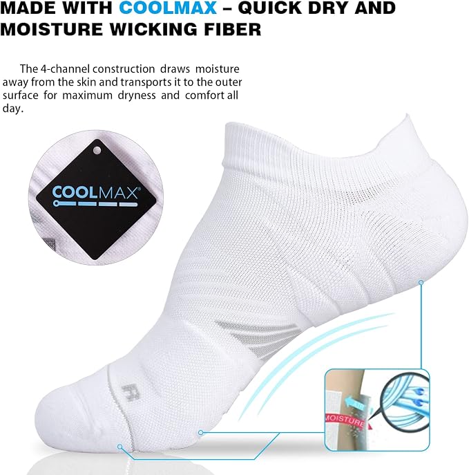 Hylaea No Show Running Athletic Anti-Blister Wicking Coolmax Socks, Seamless - Image 3