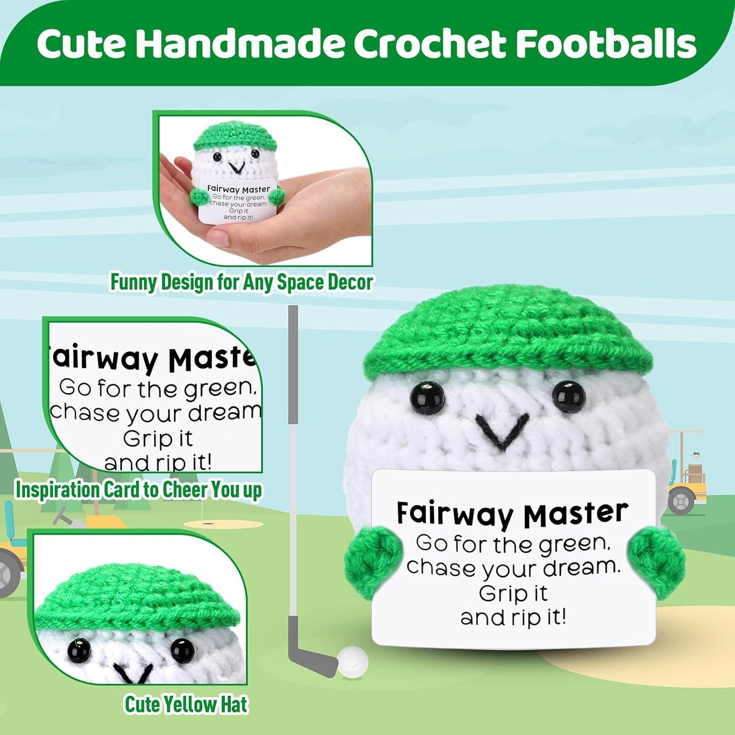 12pcs Funny Golf Gifts for Team Bulk Golf Balls with Motivational Cards Positive Handmade Mini Crochet Team Gift for Coach Women Men Coworker Birthday Christmas Party Favors