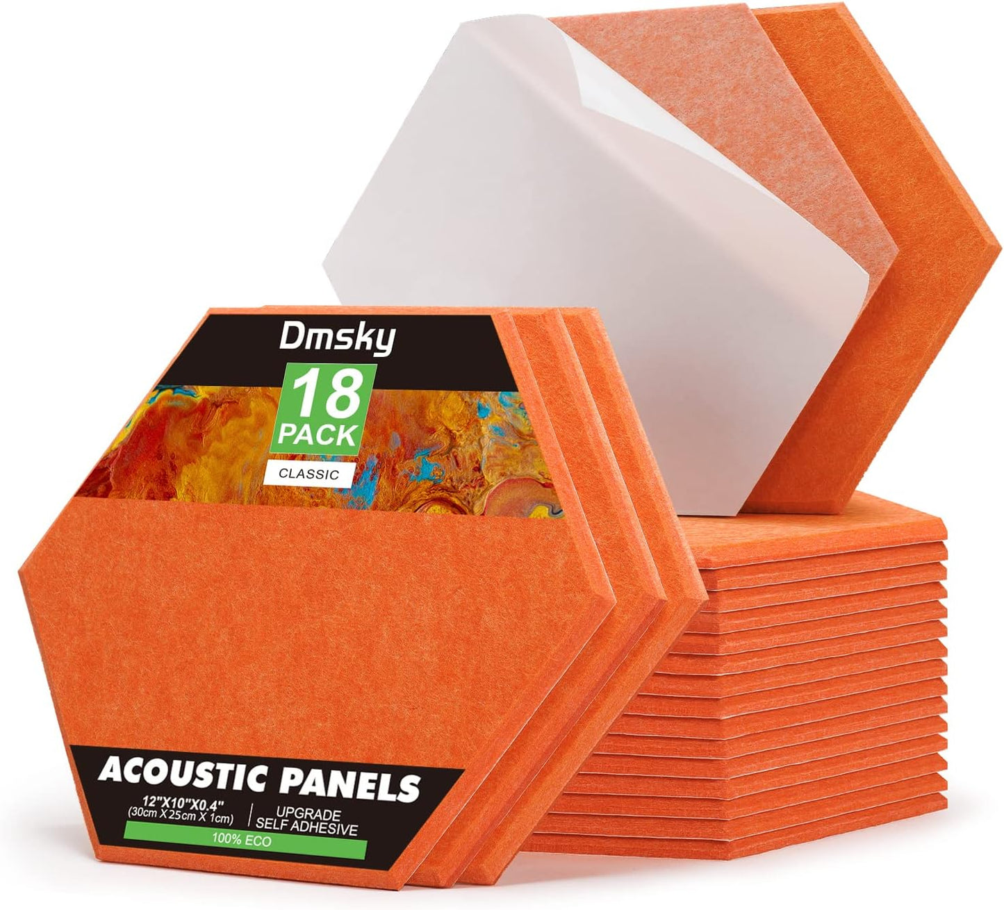 18Pack Hexagon Acoustic Panels 12" X 10" X 0.4" Sound Proof Panels,High Density Sound Dampening Panels With Self-Adhesive Soundproof Absorbing Wall Panels For Home Insulation Studio Office（Orange）