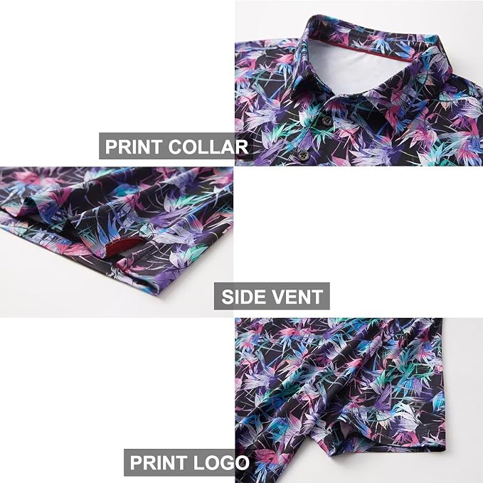 Golf Shirts for Men Dry Fit Short Sleeve Print Performance Moisture Wicking - Image 4