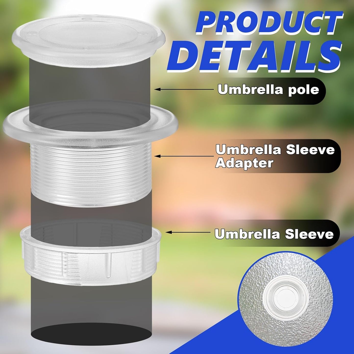 2 Sets Patio Table Umbrella Hole Ring Plug Cap Set, Outdoor Parasol Table Hole Cover Insert Thicker Patio Plug Ring for Outdoor, Yard, Garden(Clear)