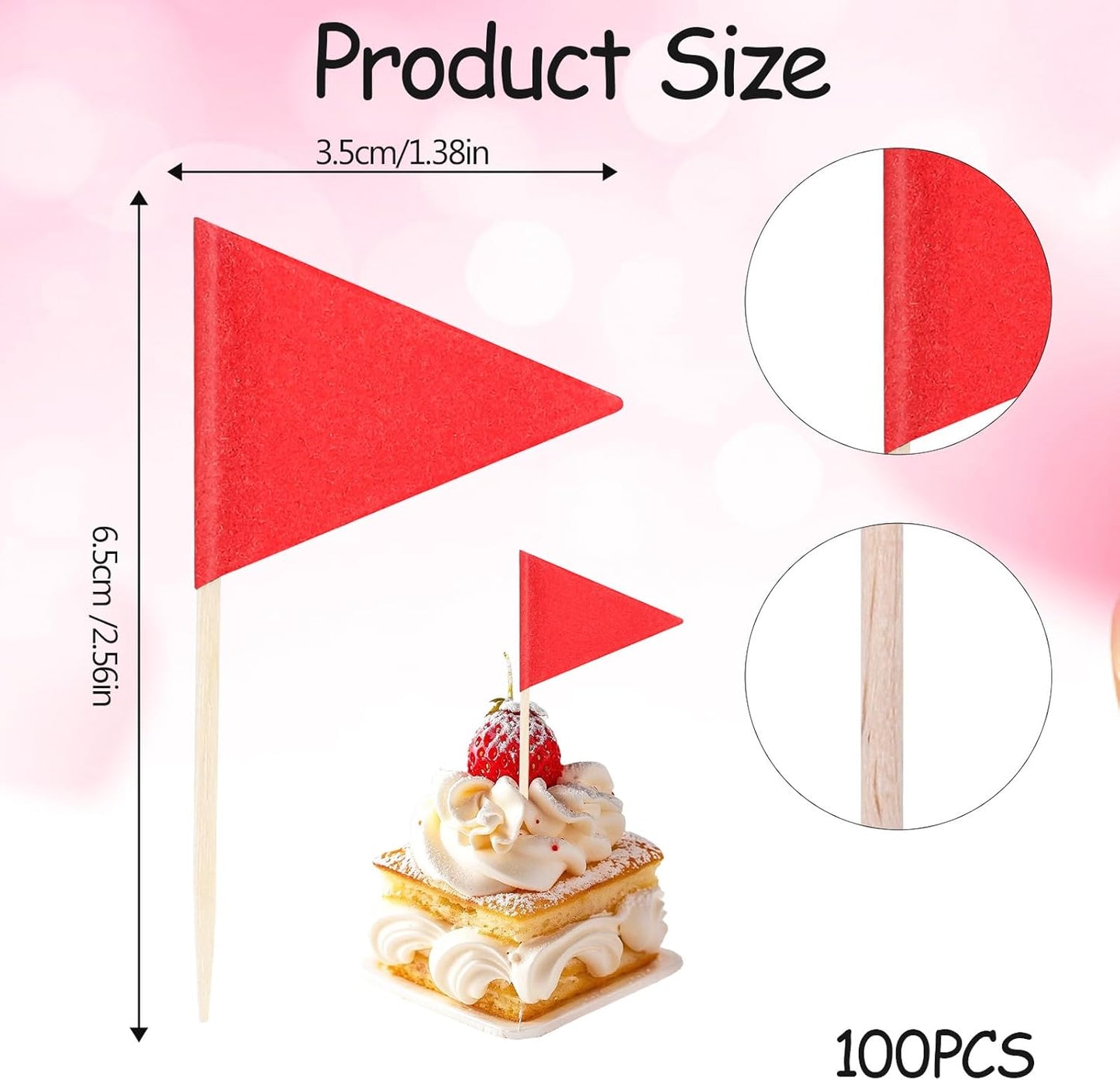 100 Pcs Red Flags Cupcake Topper Sticks, Golf Mini Cupcake Toppers Flags, Blank Writable Fruit Cheese Markers for Appetizers Wedding Buffet DIY Decoration