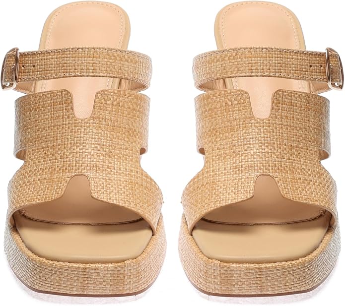 Monrovia Womens Sandals Heels for Women Slide On Block Chunky Platform High - Image 5