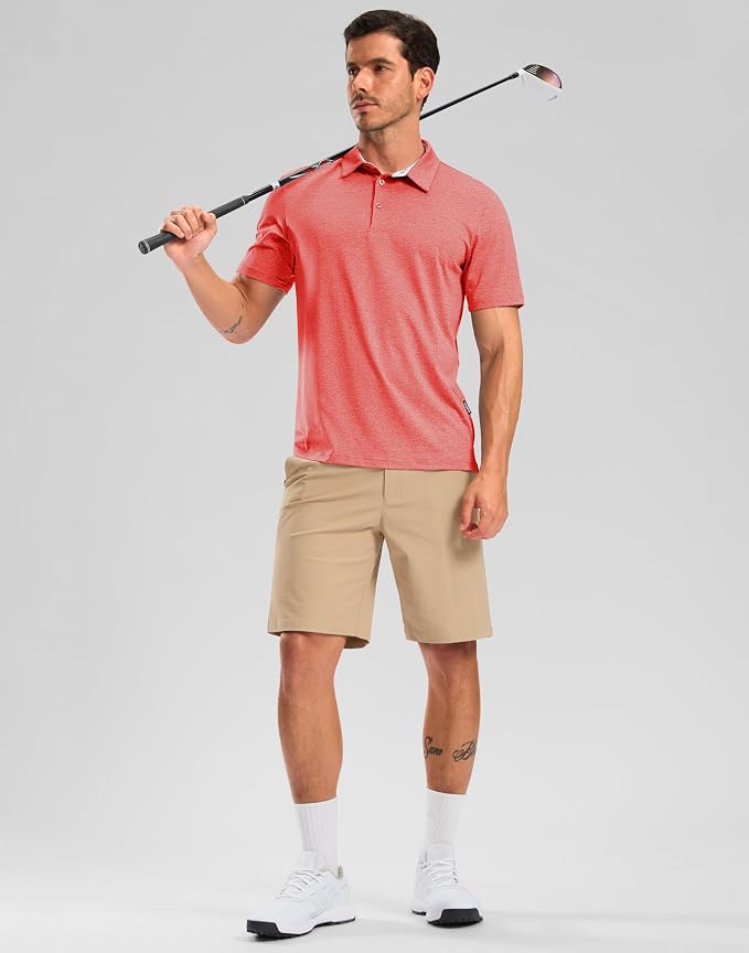 Golf Shirts Heather Polo Short Sleeve Dry Fit Lightweight Moisture Wicking - Image 6