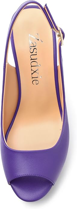 Womens Peep Toe Wedge Heels Matte Fashion Cork Slingback Pumps Platform Wedge - Image 3