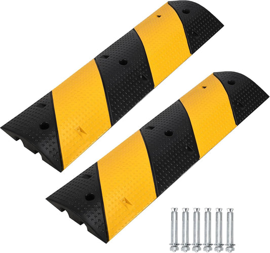 3.3 Ft Rubber Speed Bumps 2 Pack, Heavy Duty Speed Bumps for Driveway Rubber Gravel Road Asphalt Parking, Modular Driveway Speed Bumps Cable Protector Ramp with 6 Bolts Spikes