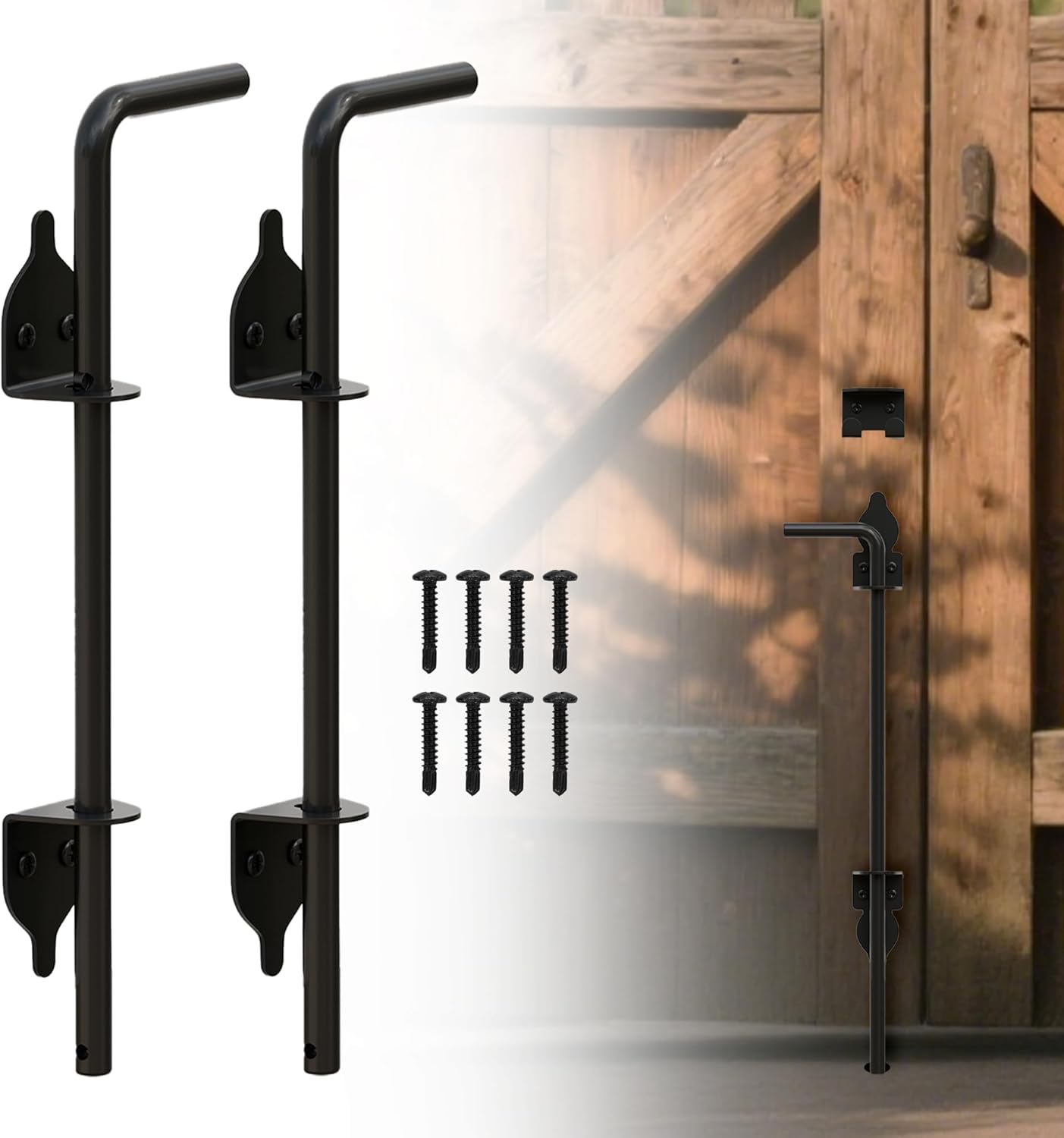 12" Heavy Duty Cane Bolts for Gates with Black Rustproof Powder Upgraded Hardware Gate Drop Rod for Wood PVC Vinyl Fences Gates, Double Doors-2 Pack