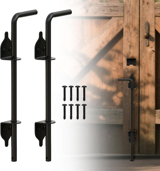 12" Heavy Duty Cane Bolts for Gates with Black Rustproof Powder Upgraded Hardware Gate Drop Rod for Wood PVC Vinyl Fences Gates, Double Doors-2 Pack