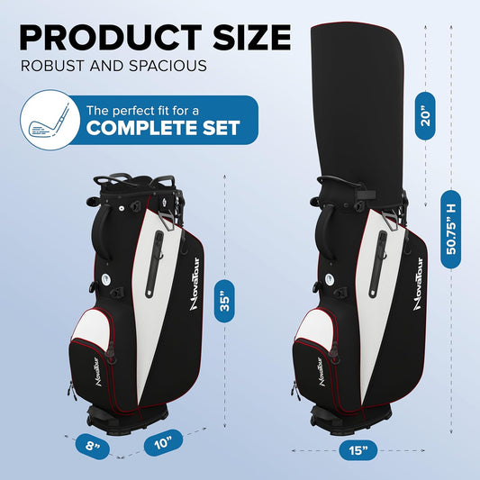 Golf Stand Bag - Lightweight Golf Bag with Stand and 7 Way Dividers, Dual Strap, Waterproof Pocket, Insulated Sleeve, Easy-Lift Handles and Swing-Cam Holder