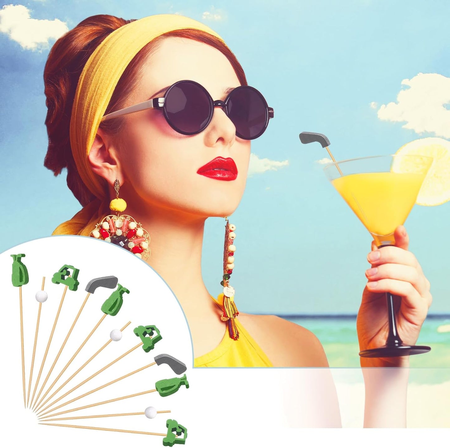 200 Pcs Golf Cocktail Picks 4.7" Toothpick for Appetizer Drink Stirrer Birthday Party Decor Cupcake Topper Sandwich Fruit Skewer Bamboo Stick Club Catered Event Buffet Party (Golf Combo)