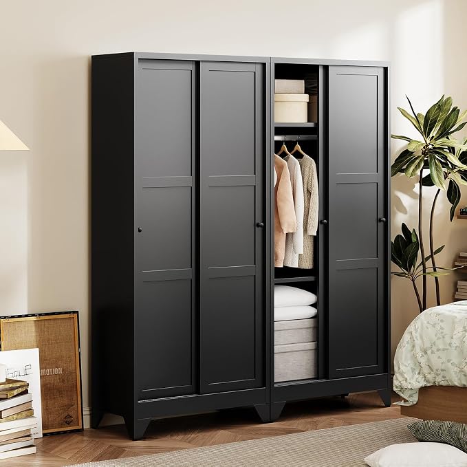Letaya Metal Sliding Door Wardrobe Cabinets, Narrow Slim Coat Closet Cabinet - Image 2