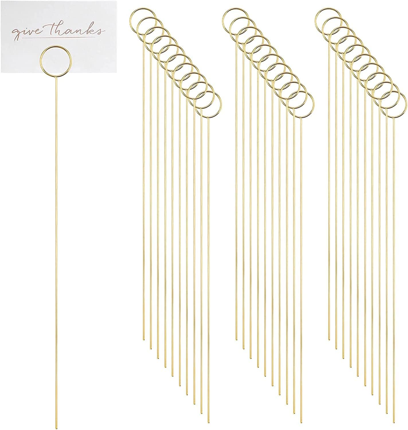 H&W 12''L Golden Ring Loop Round Shape Card Holders 40PCS Floral Picks Clips for Wedding & Flower Arrangements, DIY Craft Wire Clip Table Card Holders Note Photo Picture Memo Holder Cake Topper (Ring)