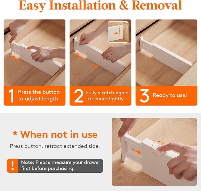 Lifewit 6 Pack Drawer Dividers 4" High, 11-17" Adjustable Drawer Organizers - Image 7