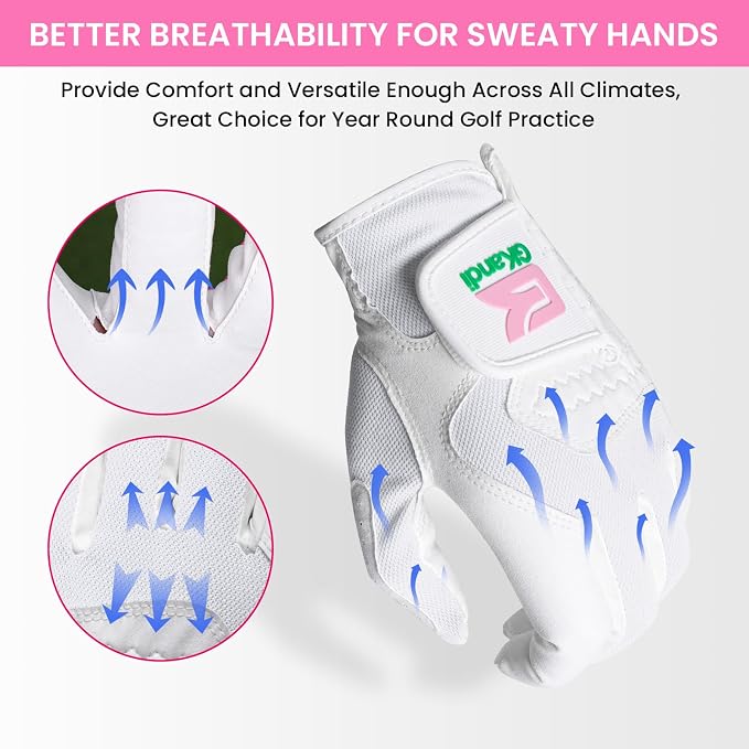 Golf Gloves Women Left Right Handed Golfer Rain Grip Hot Wet All Weather 2 Pack - Image 5
