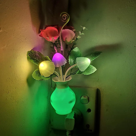 AUSAYE 3Pack Sensor Night Light Plug in Rose Flower Light, Energy Saving Lamp Dream Nightlight Mushroom Night Lights for Kids Adults Bedroom,Bathroom,Living Room,Kitchen,Hallway