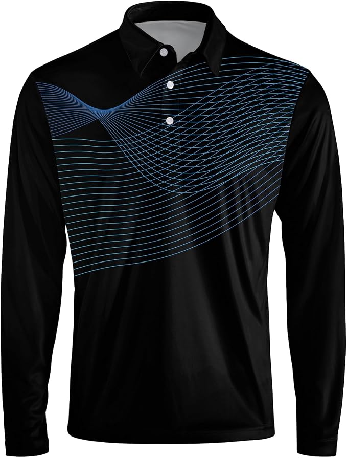 Men's Long Sleeve Golf Shirt Quick Dry 3 Button Work Fishing Outdoor Casual - Image 3