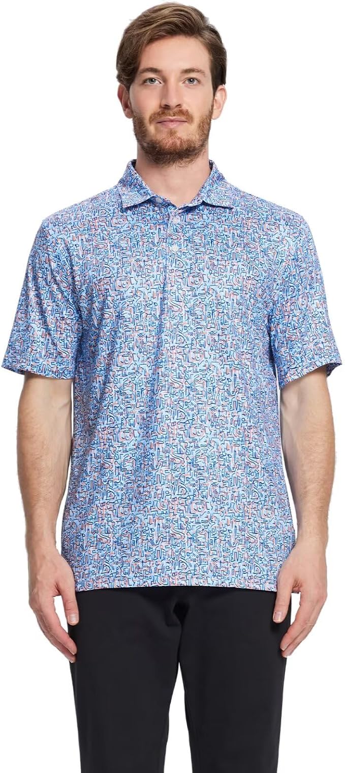 Golf Shirts for Men Dry Fit Short Sleeve Print Performance Moisture Wicking - Image 2
