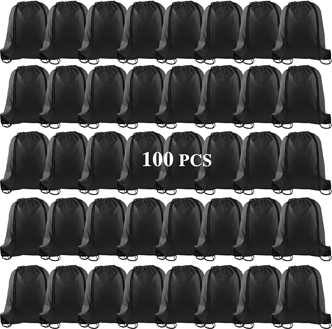 KUUQA 100Pcs Black Drawstring Backpack Bag Sack Drawstring Bags Bulk String by KUUQA