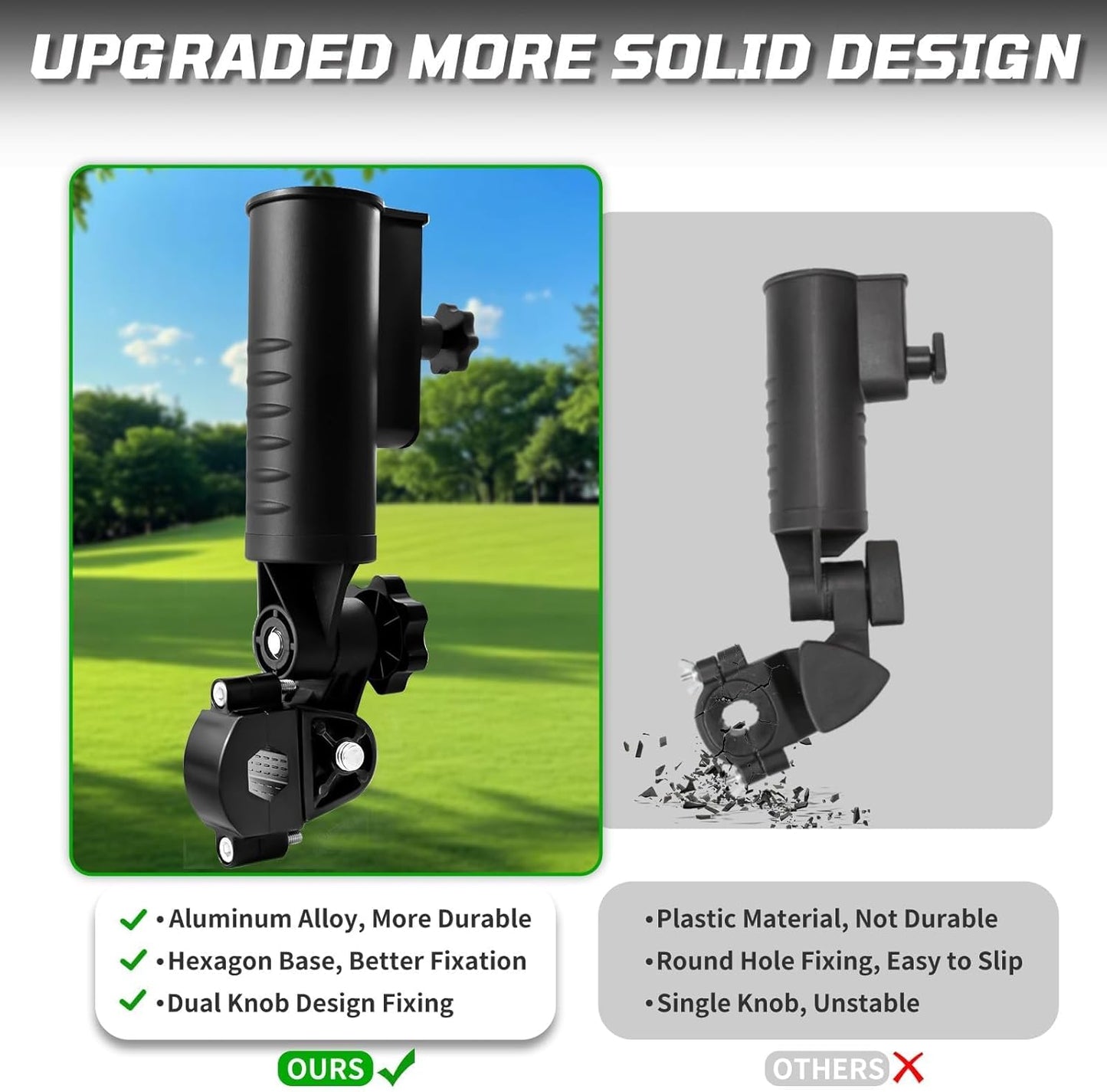 iLSKW Heavy Duty Golf Push Cart Umbrella Holder Upgraded Strong Windproof Design Aluminium Alloy Base with 180 Degrees Adjustment Stroller Umbrella Holder for Mobility Scooter, Wheelchair, Wagon Cart