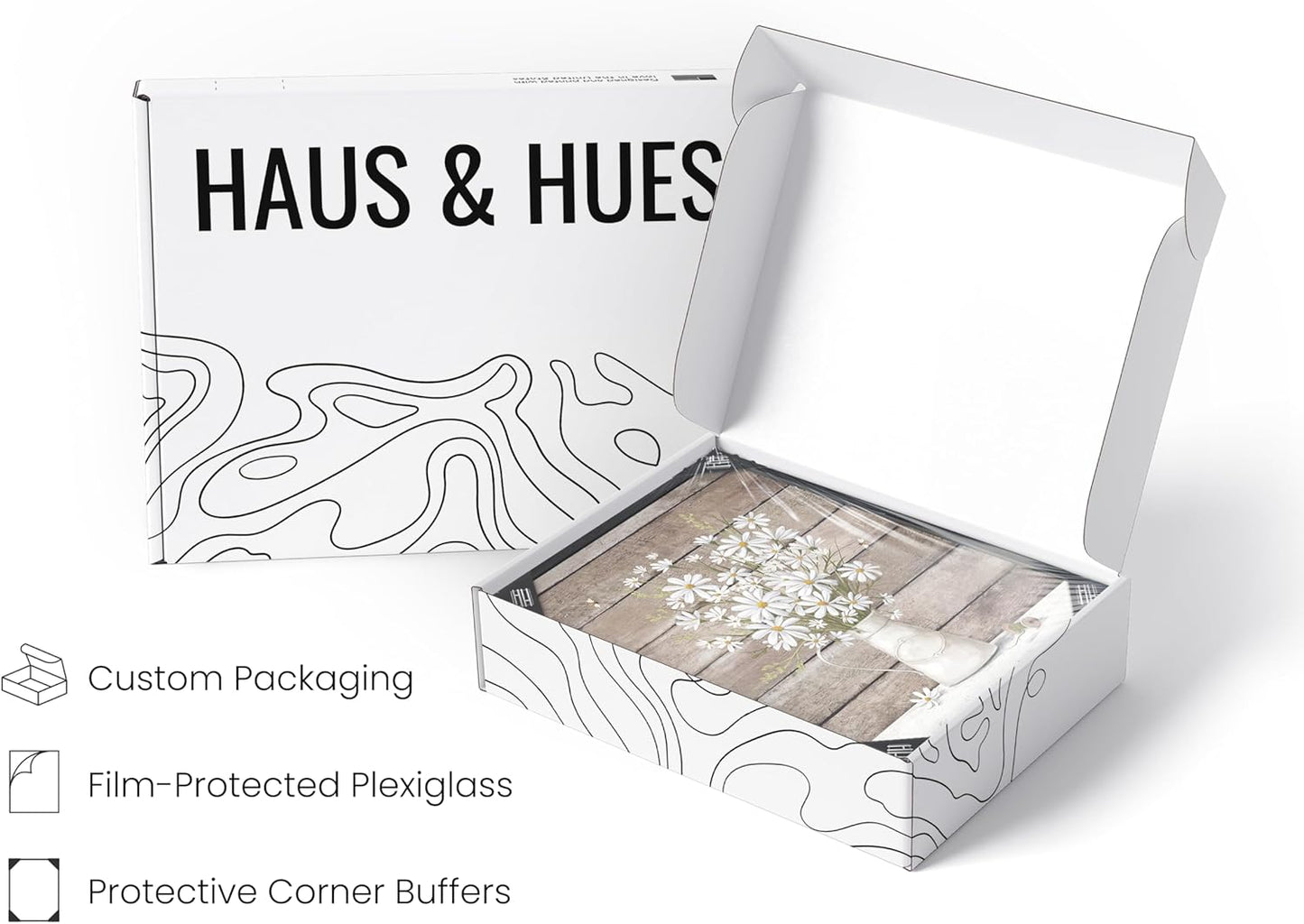 HAUS AND HUES Flower Wall Art - Set of 4, Wall Decor, Flower Painting, Floral Pictures (Black Aluminum Frame, 11x14)