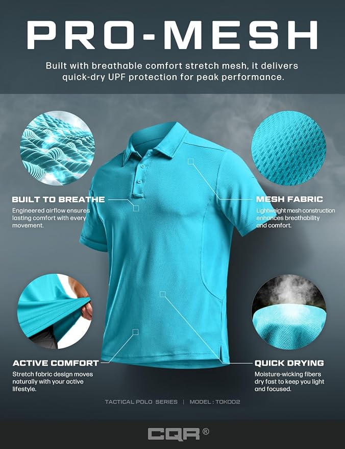 CQR Men's Polo Shirts, Tactical Short Sleeve Golf Performance Shirts, - Image 8