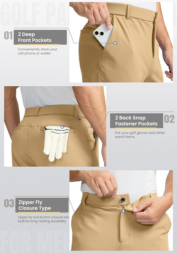Soothfeel Men's Fleece Lined Pants 30"/32"/34" Golf Work Dress Pants Casual - Image 4