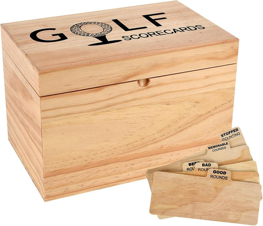 Golf Scorecard Collection Box, Golf Storage Box With 5 Wooden Dividers, Scorecard Keeper For Keepsakes Cards Club Storage Score Book Pencil Log, Unique Golf Gift