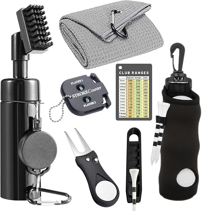 7Pcs Golf Accessories Kit, Include Golf Club Cleaner Towel Ball Bag Divot Tool by karamagic