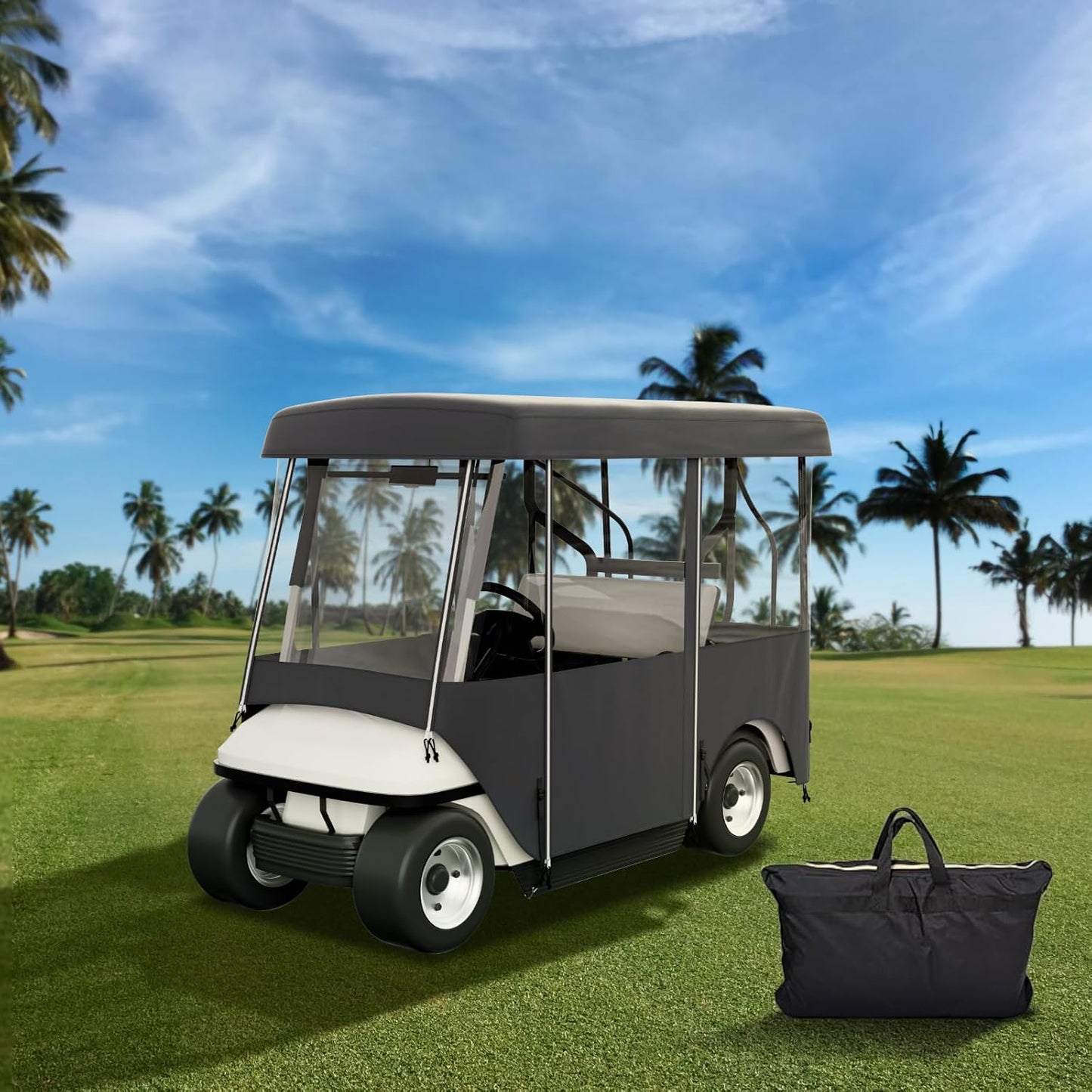 Happybuy Golf Cart Enclosure, 4-Person Golf Cart Cover, 4-Sided Fairway Deluxe, 300D Waterproof Driving Enclosure with Transparent Windows, Fit for EZGO, Club Car, Yamaha Cart