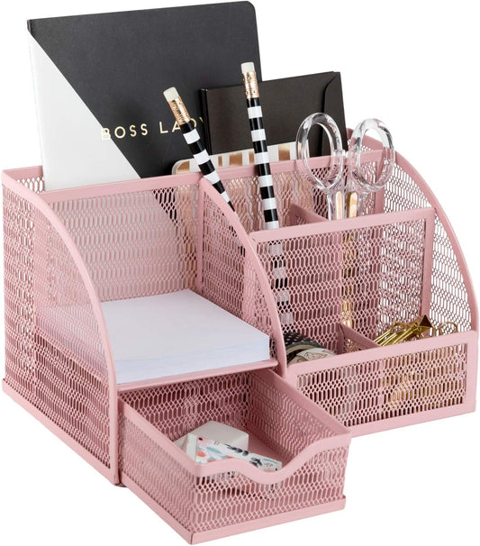 BLU MONACO Light Pink Desk Organizer – Cute Girly Accessories for Office, Paper & Supply Storage for Women & Home