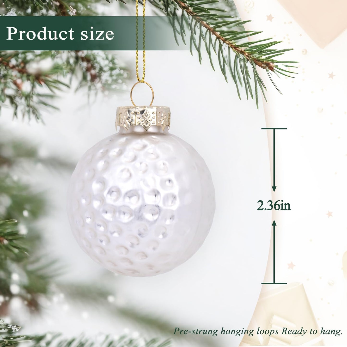 1.97” Christmas Golf Ball Glass Blown Ornament, 2025 Hand-Painted Sports Ball Decoration for Xmas Tree Holiday Decor Gifts