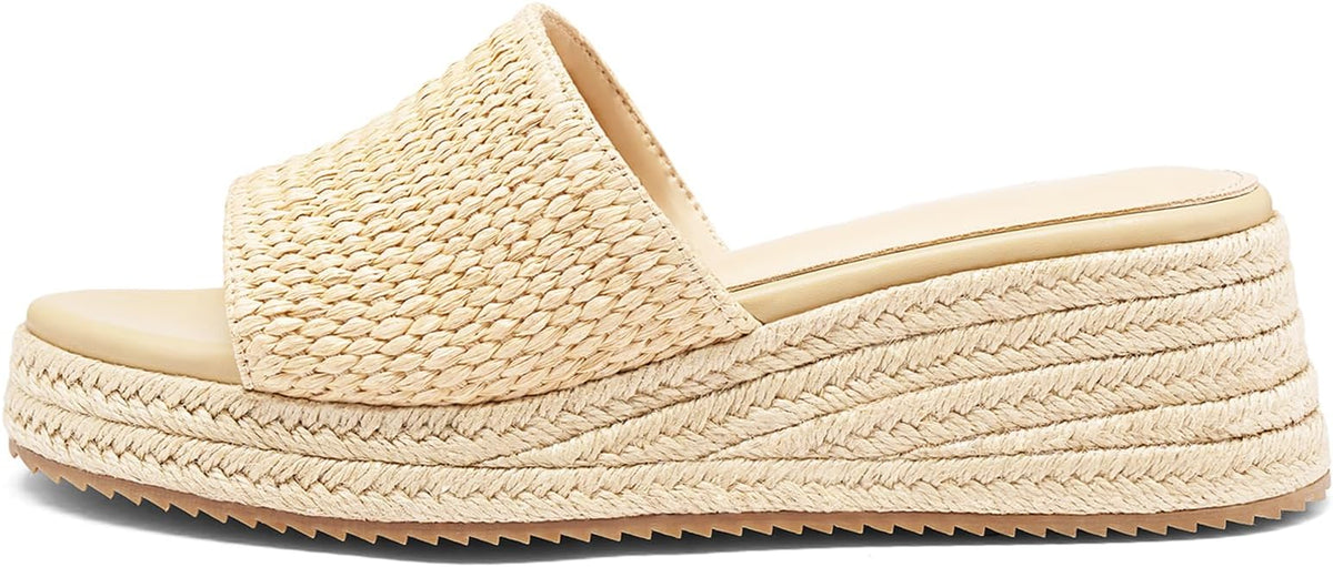 Platform Sandals Women Raffia Slip On Wedge Sandals, Comfortable Summer Wicker - Image 2