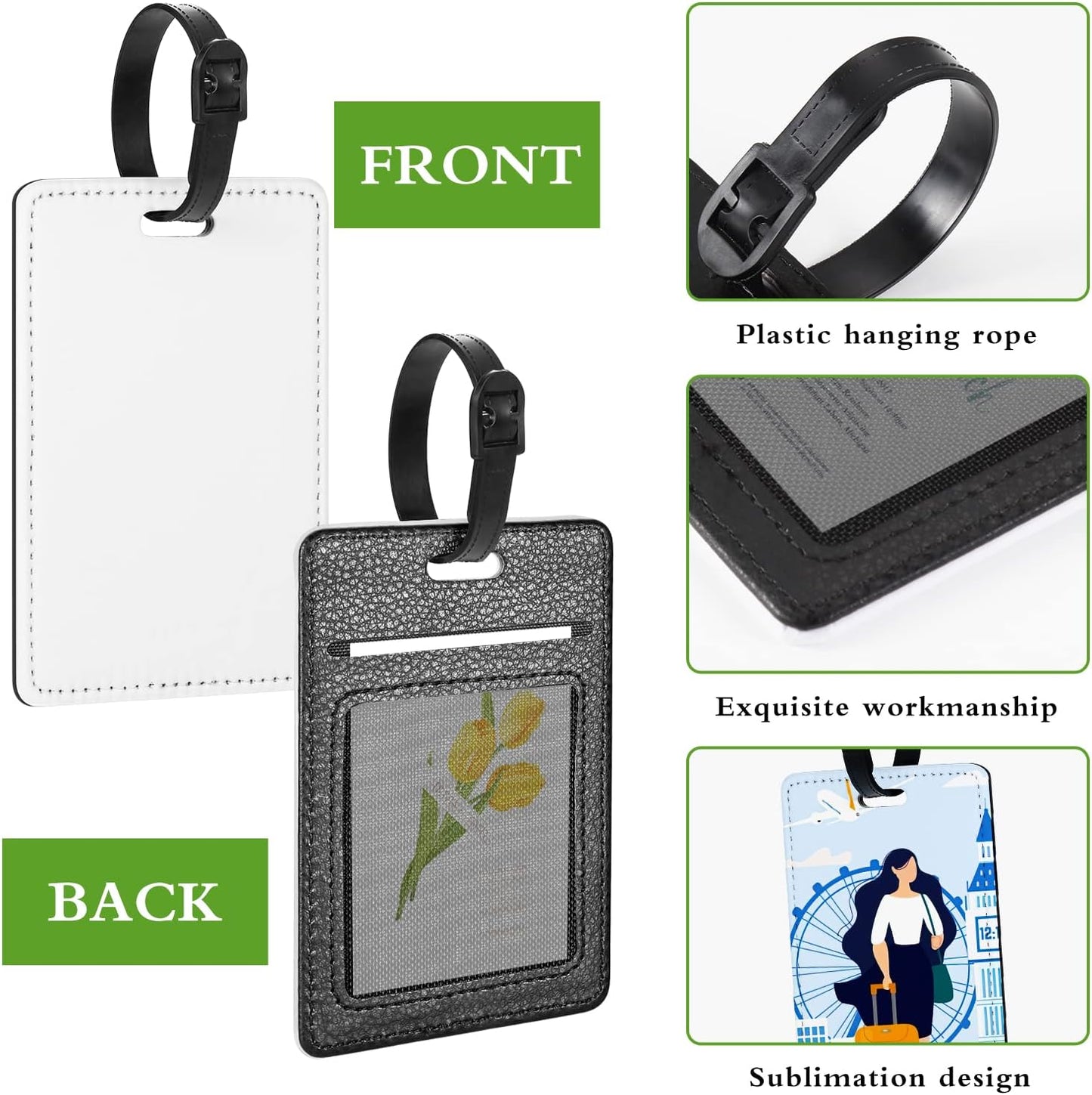 20 Packs Personalized Leather Luggage Tags for Suitcase, Custom Golf Bag Tag Travel Labels Name Identifiers with Strap for Women Men Customized Your Own Text Photo Logo