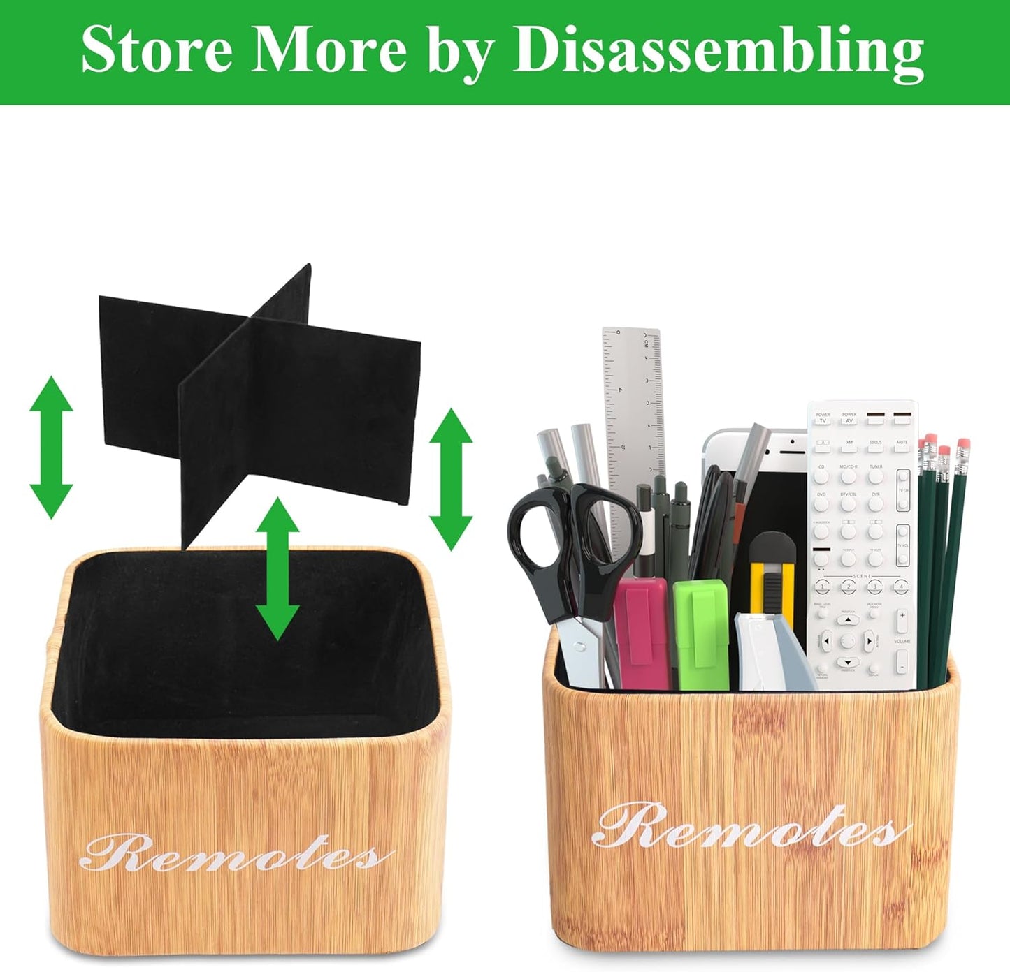 Hennaja Square Leather Art Supply Organizer,Remote Control Holder with Removable Dividers,360°Rotatable Pencil Holders,4 Compartments Organizer for Office Supplies Storage Box(1-Beige)