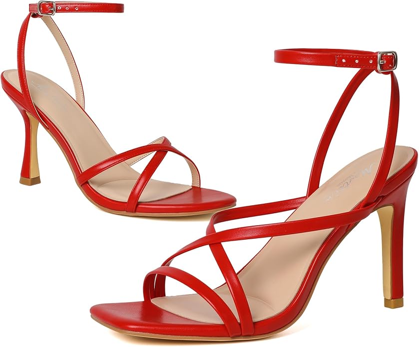 Mostrin Strappy Heels for Women Square Open Toe Lace Up Heeled Sandals Ankle - Image 3