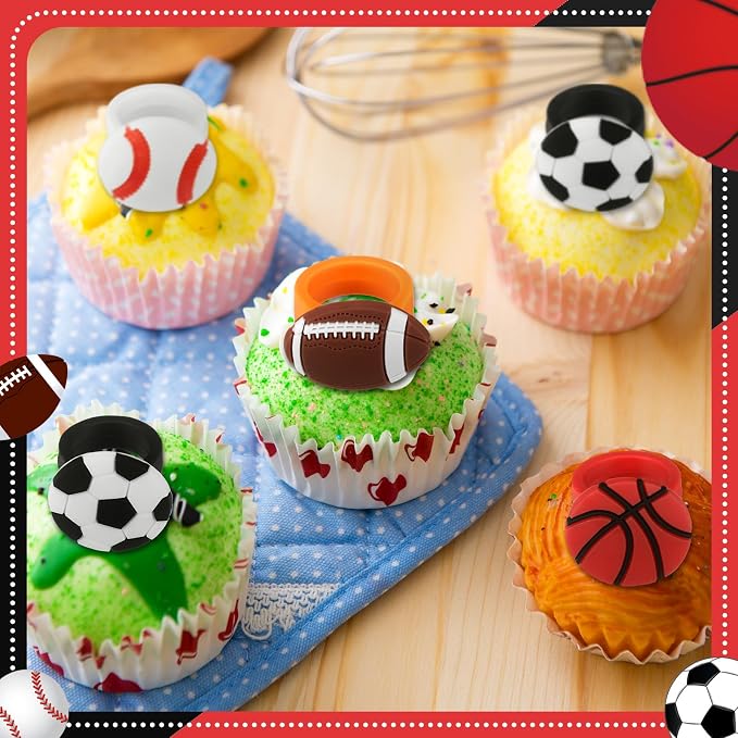 Honeydak 48 Pcs Sports Cupcake Toppers Basketball Softball Football Soccer - Image 6