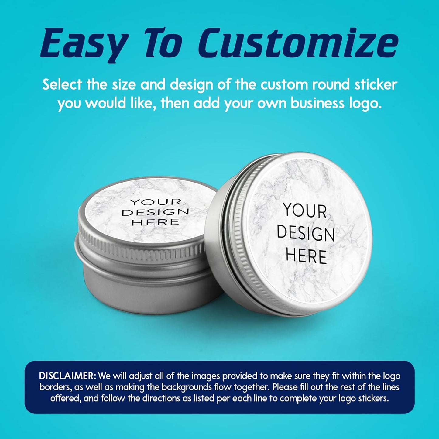 100 Custom Vinyl Stickers - Upload Your own Image, Text, Design, Logo - Personalized Logo Labels for Handmade, Packaging, Bottle, Jars, Candle, Brand Stickers (Silver Marble, 1x1)