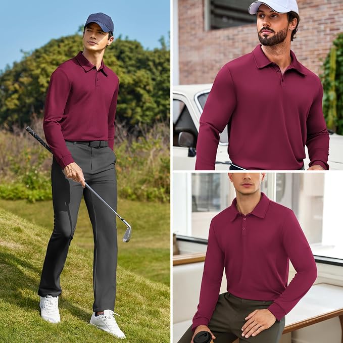 Deyeek Men's Polo Shirts Long Sleeve Golf Polo Shirts - Image 2