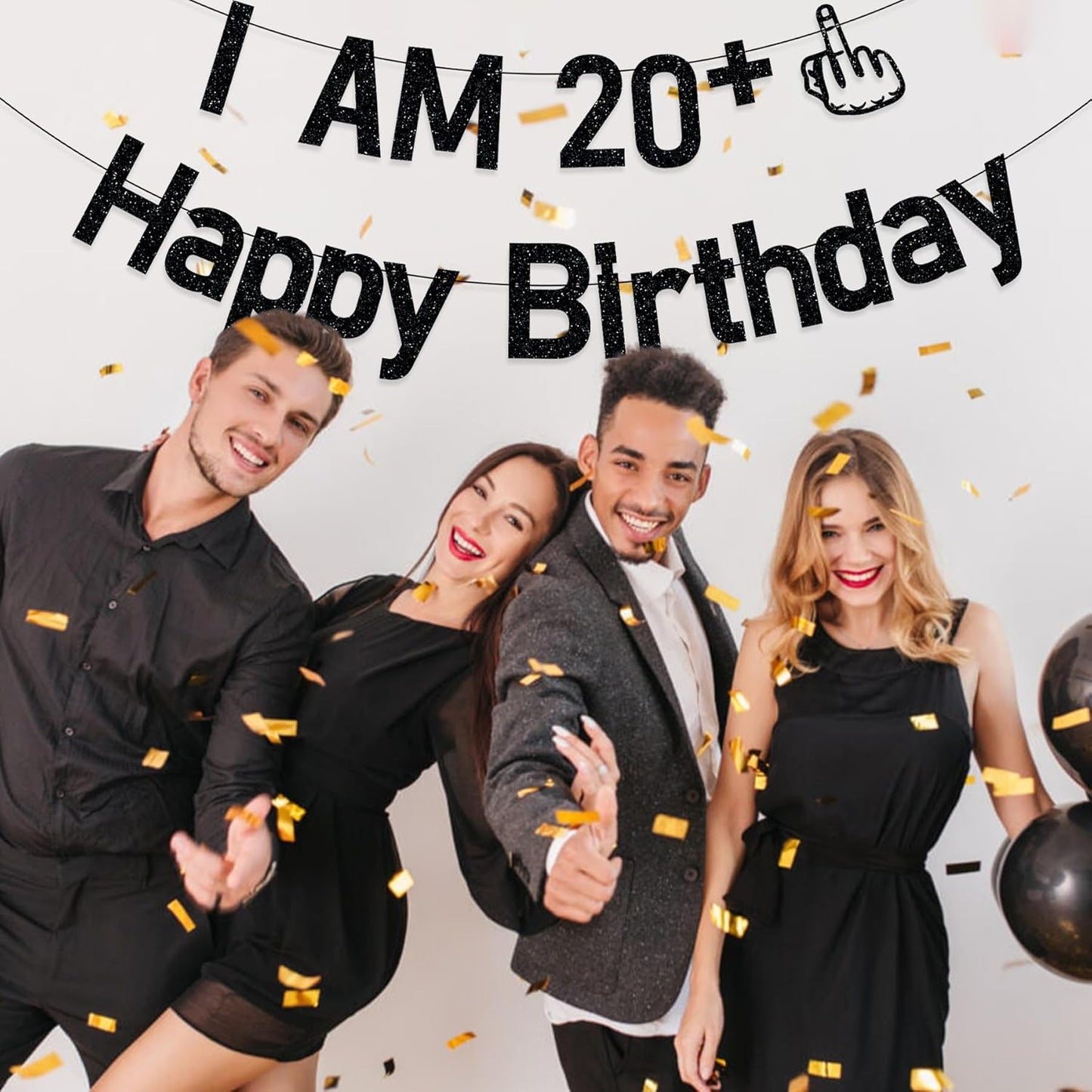 21st Birthday Decorations, NO DIY I Am 20+ Happy Birthday Banner Funny Gift for Men Women, Black
