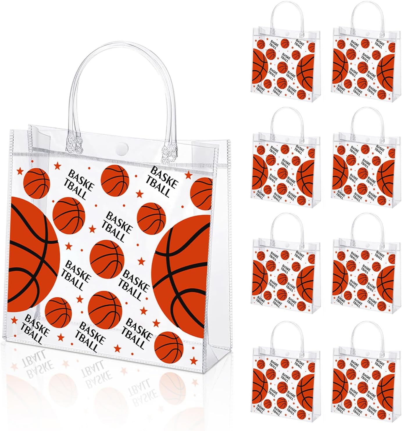 24 Pieces Clear Basketball Gift Bag with Handles Transparent PVC Basketball Goodie Bags 8 x 8 x 3.2Inch Sport Theme Party Favor Bag for Birthday Holiday Sports Team