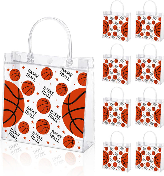 24 Pieces Clear Basketball Gift Bag with Handles Transparent PVC Basketball Goodie Bags 8 x 8 x 3.2Inch Sport Theme Party Favor Bag for Birthday Holiday Sports Team