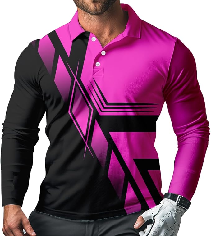 Men's Long Sleeve Golf Shirt Quick Dry 3 Button Work Fishing Outdoor Casual by SQPO